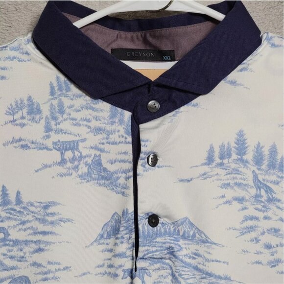 Greyson Polo Shirt Mens 2XL White Wolves Mountains‎ Bali Hai Golf Performance - Picture 4 of 11